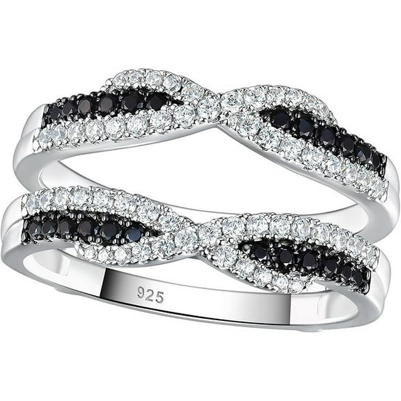 beryl_creation 2.50 Ct Round Cut Black Diamond Wedding Engagement Enhancer Guard Wrap Ring 925 Sterling Silver 14K White Gold Plated For Women's -5.5