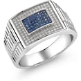 thumbnail image 1 of beryl_creation 2.50 Ct Round Cut Blue Sapphire & Diamond Engagement Wedding For Men's Cluster Pinky Ring 14K White Gold Plated 925 Sterling Silver -6, 1 of 1