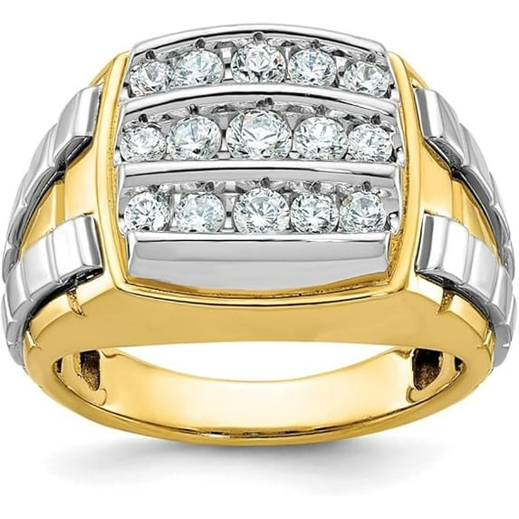 beryl_creation 2.50 Ct Round Cut White Diamond Engagement Wedding Thanksgiving Christmas Cluster Pinky Ring 14K Yellow Gold Plated 925 Sterling Silver For Men's -9.5