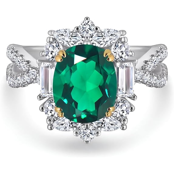 beryl_creation 2.60 Ct Oval Cut Green Emerald Wedding Engagement ...