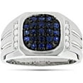 thumbnail image 1 of beryl_creation 2.60 Ct Round Cut Blue Sapphire & Diamond Wedding Engagement Men's Band Pinky Ring 14K White Gold Plated 925 Sterling Silver -5.5, 1 of 1