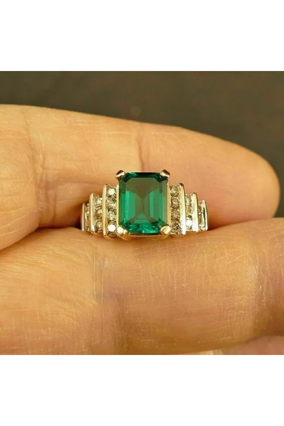 2Ct Emerald Cut Green Emerald Diamond Engagement Ring 14K Yellow Gold Plated -8