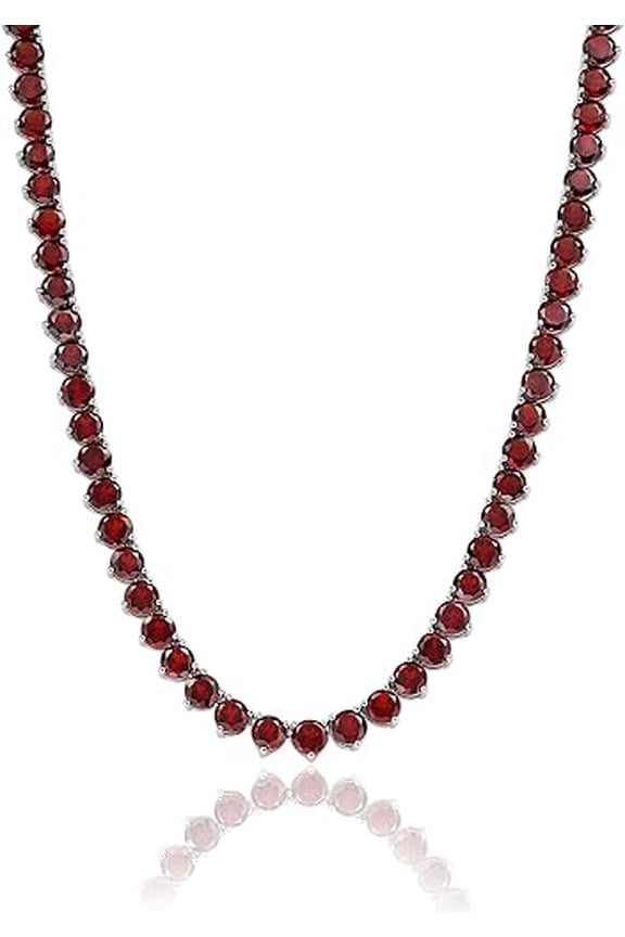 2Ct Round Cut Red Garnet 3-Prong Womens Tennis Necklace 14K White Gold Plated 925 Sterling Silver