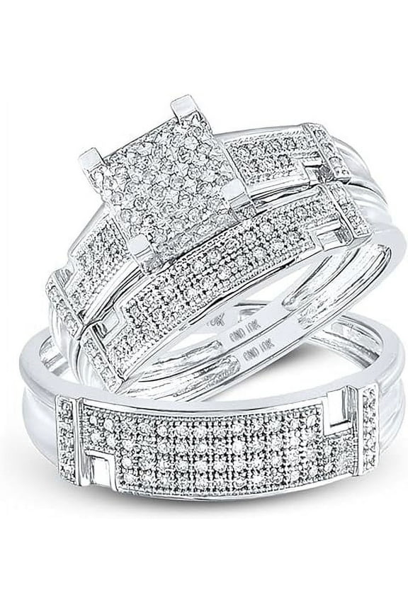 3.20 Ct Round Cut White Diamond Wedding Engagement Trio Ring Set For Unisex 14K White Gold Plated 925 Sterling Silver -4