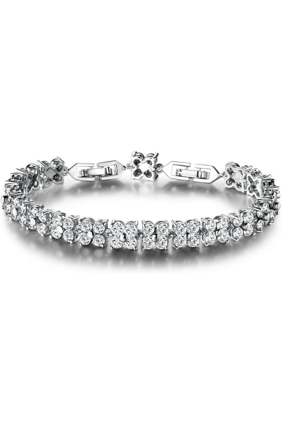 3.50 Ct Round Cut Diamond Flower Womens Tennis Bracelet For Women's 14K White Gold Plated 93.505 Sterling Silver