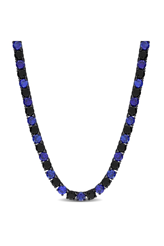 3 CT Round Cut Blue Sapphire Unisex Tennis Necklace 14K Black Gold Plated 925 Sterling Silver