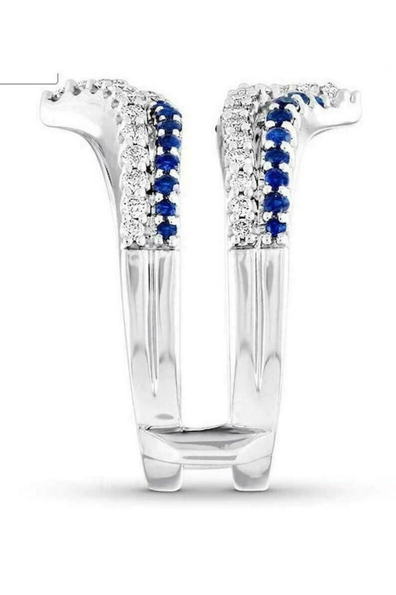 3Ct Round Cut Blue Sapphire And Diamond Enhancer Wrap Ring Guard White Gold Finish-9