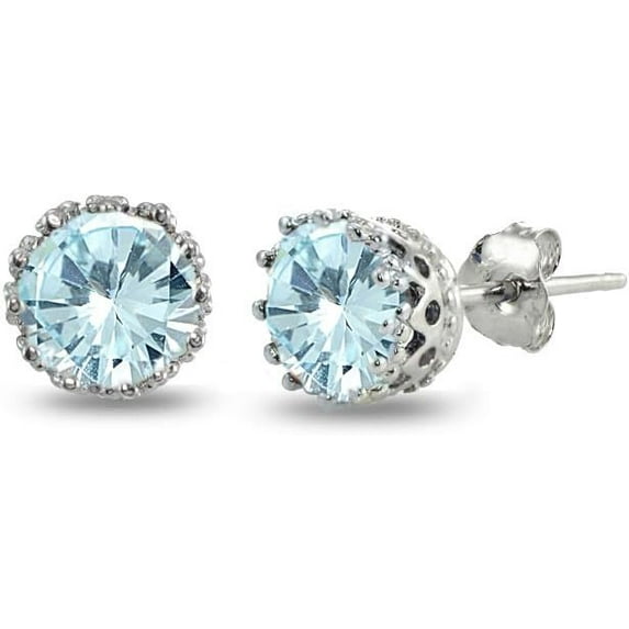 beryl_creation 4Ctw Round Cut Blue Topaz 14K White Gold Finish Push Back Studs Earrings