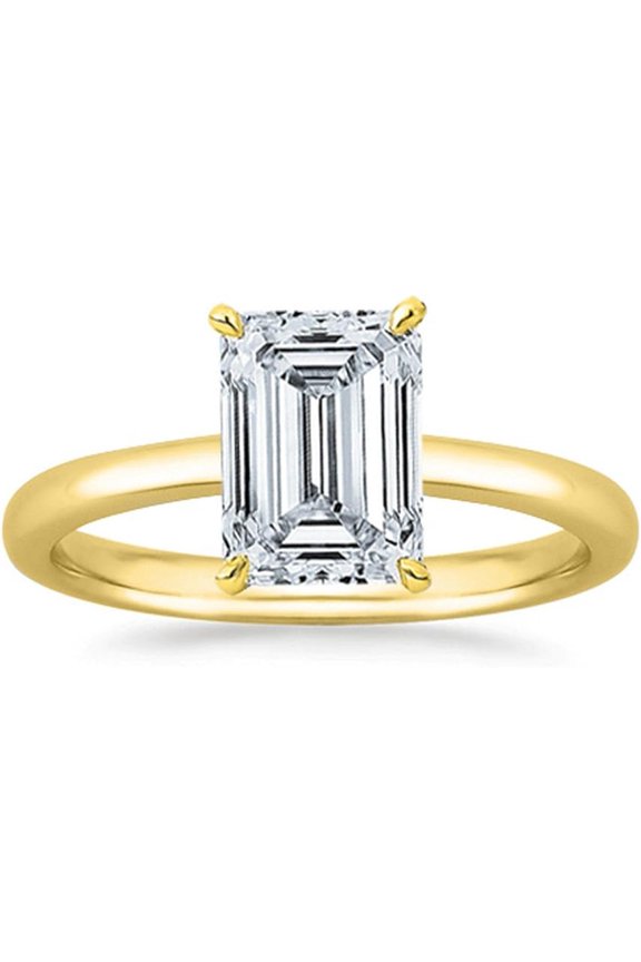 925 Sterling Silver 0.75 Ct Emerald Cut White Diamond Solitaire Wedding Engagement Ring 14K Yellow Gold Plated For Women's -9