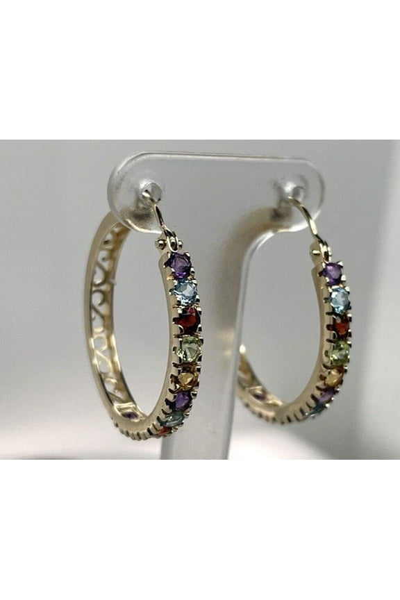 925 Sterling Silver 1.00 Ct Round Cut Rainbow Diamond Hoop Earring's 14K Yellow Gold Plated For Women's