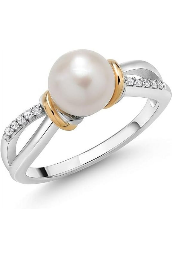 925 Sterling Silver 1.00Ct Round White Pearl Ladies Anniversary Wedding Band Guard Ring 14K White Gold Finish