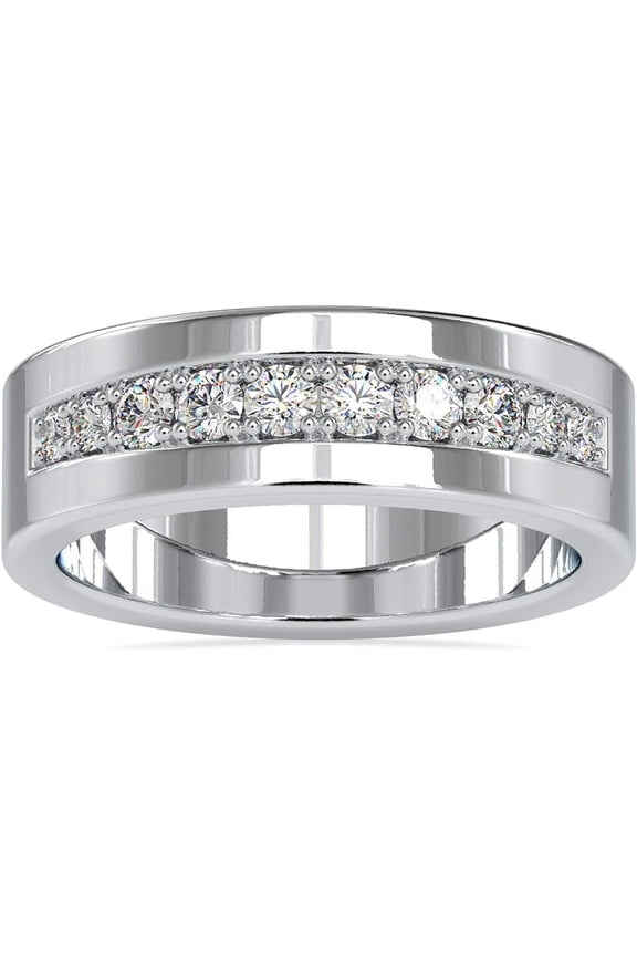 925 Sterling Silver 1.10 Ct Round Cut White Diamond Engagement Half Band Ring 14K White Gold Plated For Men's -8.5