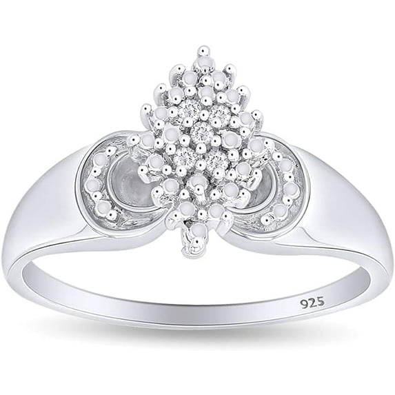 beryl_creation 925 Sterling Silver 1.42 Ct Round Cut White Diamond Wedding Engagement Cluster Ring 14K White Gold Plated For Women's -8.5