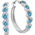 thumbnail image 1 of beryl_creation 925 Sterling Silver 1.50 Ct Round Cut Blue Topaz Clip On Hoop & Huggie Earring's 14K White Gold Plated For Women's, 1 of 3