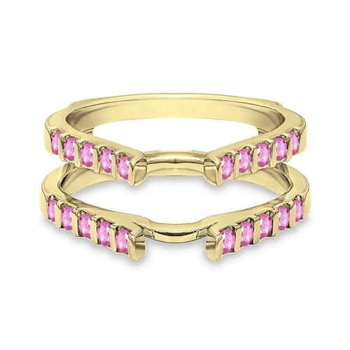 beryl_creation 925 Sterling Silver 1.50 Ct Round Cut Pink Sapphire Wedding Engagement Wrap Enhancer Guard Ring 14K Yellow Gold Plated For Women's -4.5