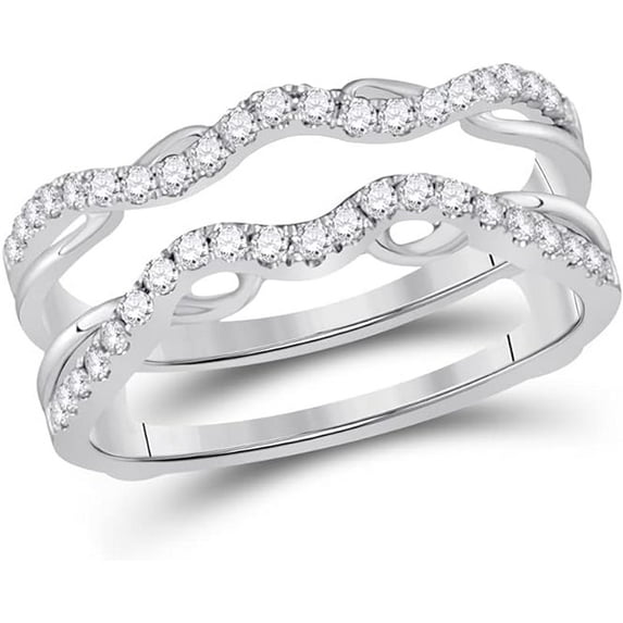 beryl_creation 925 Sterling Silver 1.60 Ct Round Cut White Diamond Wedding Engagement Guard Enhancer Wrap Ring 14K White Gold Plated For Women's -7.5