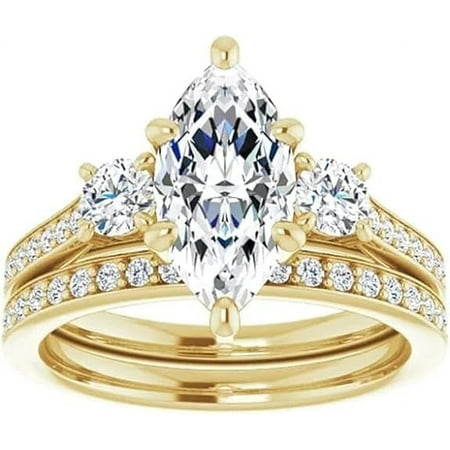 beryl_creation 925 Sterling Silver 1.65 Ct Marquise Cut White Diamond Wedding Engagement Bridal Ring Set 14K Yellow Gold Plated For Women's -10