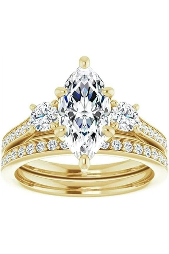 925 Sterling Silver 1.65 Ct Marquise Cut White Diamond Bridal Ring Set, 14K Yellow Gold Plated, Women's Size 7.5