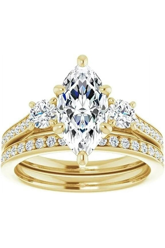925 Sterling Silver 1.65 Ct Marquise Cut White Diamond Wedding Engagement Bridal Ring Set 14K Yellow Gold Plated For Women's -8