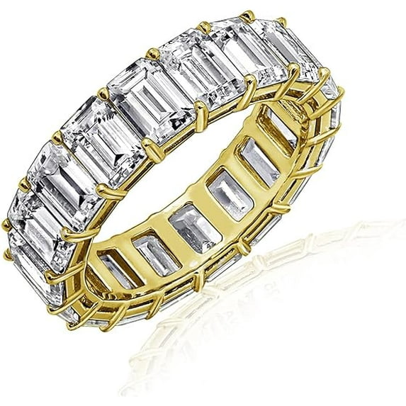 beryl_creation 925 Sterling Silver 1.70 Ct Emerald Cut White Diamond Wedding Engagement Full Band Ring 14K Yellow Gold Plated For Women's -4