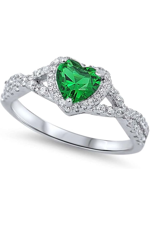 925 Sterling Silver 1.80 Ct Heart Cut Green Emerald Wedding Engagement Halo Ring 14K White Gold Plated For Women's -4