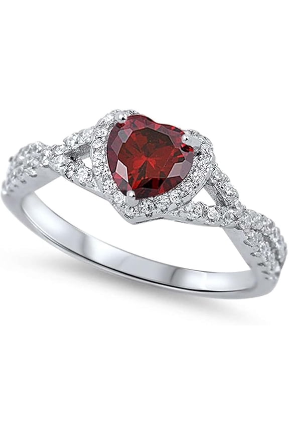 925 Sterling Silver 1.80 Ct Heart Cut Red Garnet Wedding Engagement Halo Ring 14K White Gold Plated For Women's -8