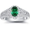 thumbnail image 1 of beryl_creation 925 Sterling Silver 2.20 Ct Oval Cut Green Emerald Christmas Thanksgiving Engagement Wedding Halo Ring 14K White Gold Plated For Women's -8.5, 1 of 4