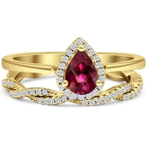 beryl_creation 925 Sterling Silver 2.35 Ct Pear Cut Red Ruby Wedding Christmas Thanksgiving Bridal Ring Set 14K Yellow Gold Plated For Women's -5