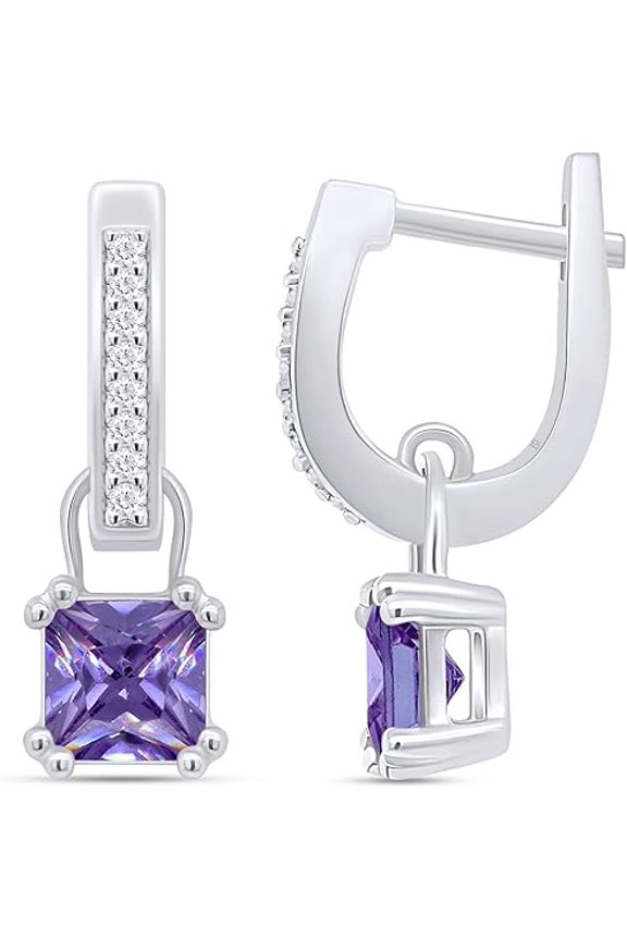 925 Sterling Silver 2Ct Princess Cut Amethyst Drop Dangle Earring's For Women's 14K White Gold Plated