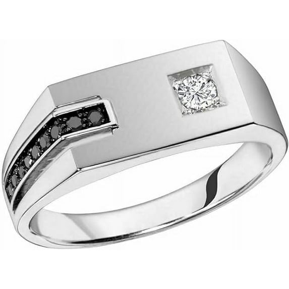 beryl_creation 925 Sterling Silver 3.00 Ct Round Cut Black & White Diamond Men's Engagement Wedding Band Pinky Ring 14K White Gold Plated -6.5