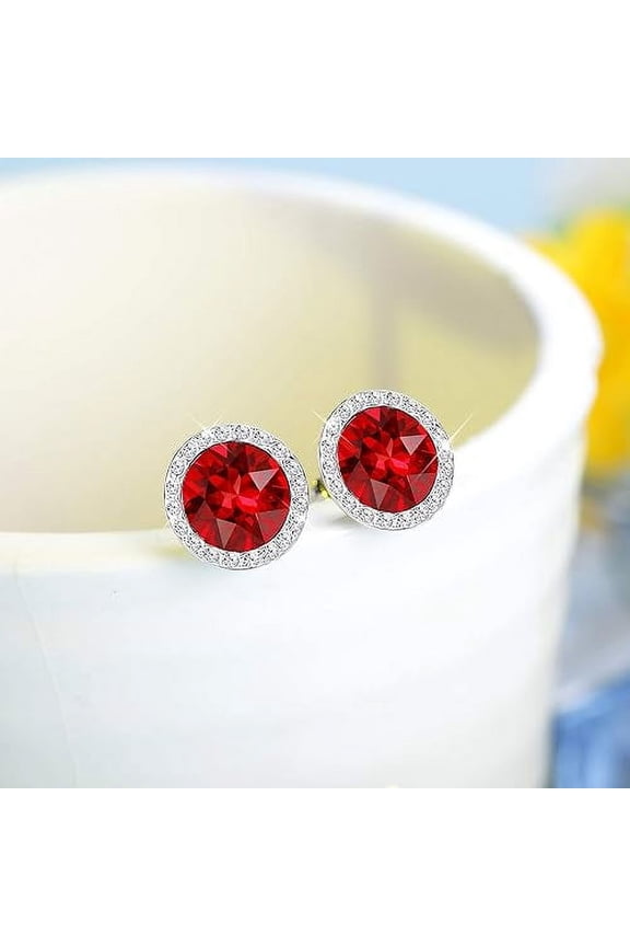 925 Sterling Silver1.90Ct Round Cut Red Diamond For Women's Stud Earring 14K White Gold Plated