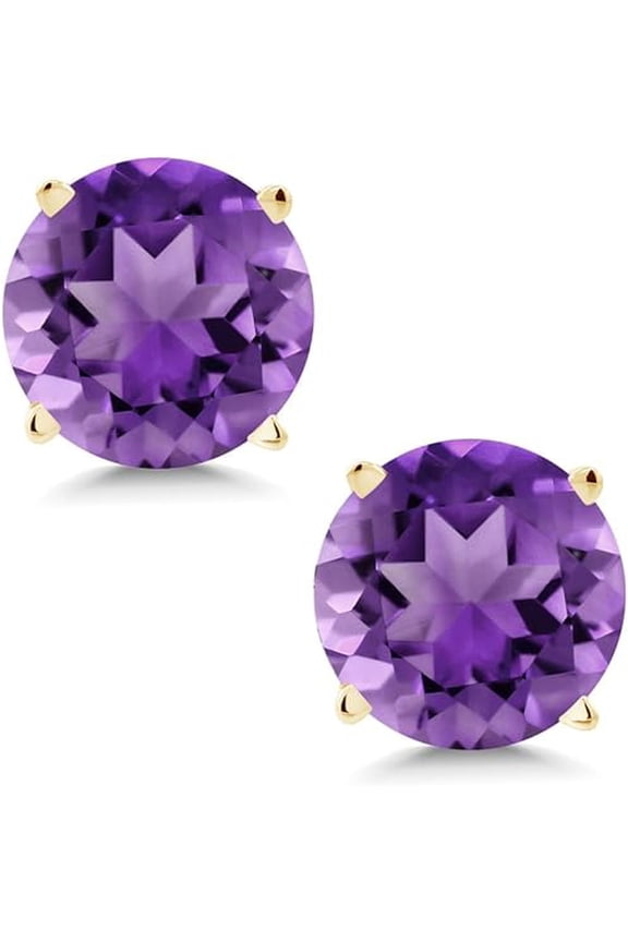Gem Stone 14K Yellow Gold Over 1.6Ctw Round Purple Amethyst Stud Earrings For Women