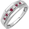 thumbnail image 1 of beryl_creation Men's 1.12 Ct Round Cut Red Ruby & Diamond Wedding Engagement Band Ring 14K White Gold Finish 925 Sterling Silver -5, 1 of 1