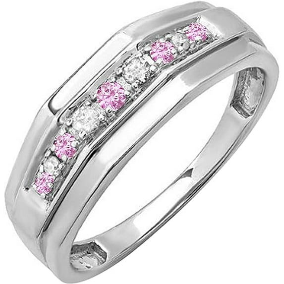 beryl_creation Men's 1.14 Ct Round Cut Pink Sapphire & Diamond Wedding Engagement Band Ring 14K White Gold Finish 925 Sterling Silver -4.5