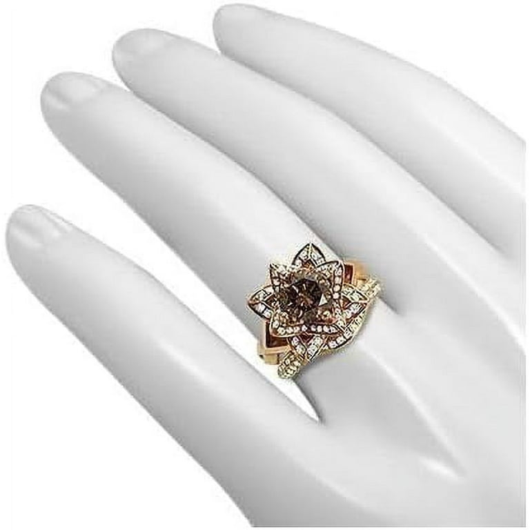 beryl creation Ring for Women 3.00Ct Round Cut Chocolate Diamond 14K Rose Gold Over Bridal Flower Engagement Ring Set 8.5 Walmart