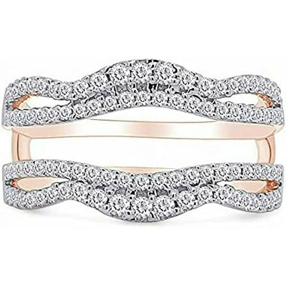 beryl_creation Rose Gold Plated Silver Enhancer Simulated White Diamond Ring Guard Wrap Band-4.5