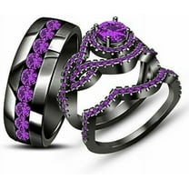 beryl_creation Unisex 1.35 Ct Round Cut Purple Amethyst Engagement Wedding Trio Ring Set 14K Black Gold Plated 925 Sterling Silver For Men's & Women's -6