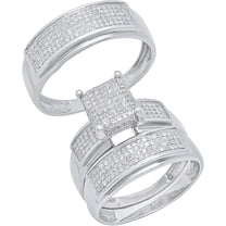 beryl_creation Unisex 14K White Gold Plated 2.55 Ct Round Cut White Diamond Wedding Engagement Trio Ring Set 925 Sterling Silver For Men's & Women's -7.5