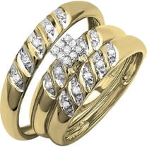 beryl_creation Unisex 14K Yellow Gold Plated 1.82 Ct Round Cut White Diamond Wedding Engagement Trio Ring Set 925 Sterling Silver For Men's & Women's -10