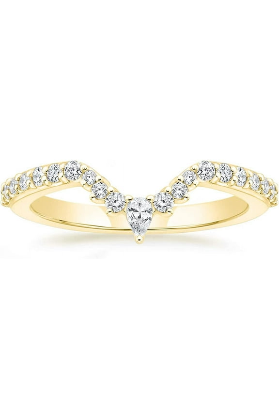 Wedding Bands for Women Pear Shaped 1 Ctw CZ Cubic Zirconia Curved Stackable Engagement Rings 14K Yellow Gold Over Silver-5.5