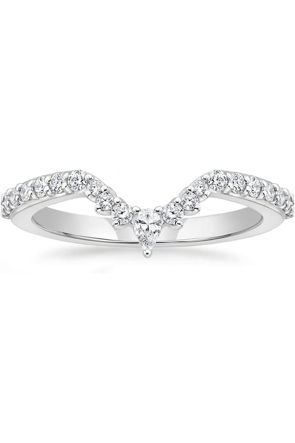 Wedding Bands for Women Pear Shaped 1 Ctw CZ Cubic Zirconia Curved Stackable Engagement Rings for Her Silver-7.5