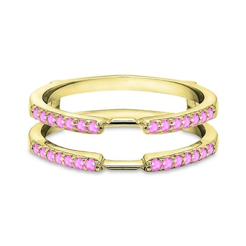 beryl_creation Women's 1.20 Ct Round Cut Pink Sapphire Wedding Engagement Wrap Enhancer Guard Ring 14K Yellow Gold Plated 925 Sterling Silver -5.5