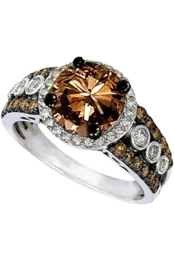 Women's 1.22 Ct Round Cut Brown Diamond Halo Wedding Engagement Ring 14K White Gold Plated 925 Sterling Silver -8