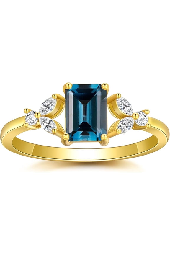 Women's 2.00 Ct Emerald Cut London Blue Topaz Christmas Thanksgiving Engagement Wedding Halo Ring 14K Yellow Gold Plated 925 Sterling Silver -9