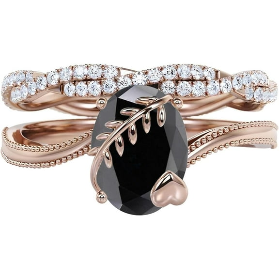 beryl_creation Women's 2.15 Ct Oval Cut Black Diamond Christmas Thanksgiving Engagement Bridal Ring Set 14K Rose Gold Plated 925 Sterling Silver -4