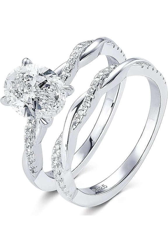 Women's 2.30 Ct Oval Cut White Diamond Engagement Wedding Thanksgiving Christmas Bridal Ring Set 14K White Gold Plated 925 Sterling Silver -4.5