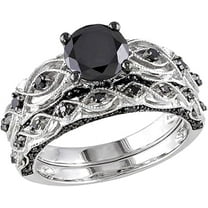 beryl_creation Women's 2.40 Ct Round Cut Black Diamond Engagement Wedding Thanksgiving Christmas Bridal Ring Set 14K White Gold Plated 925 Sterling Silver -7.5