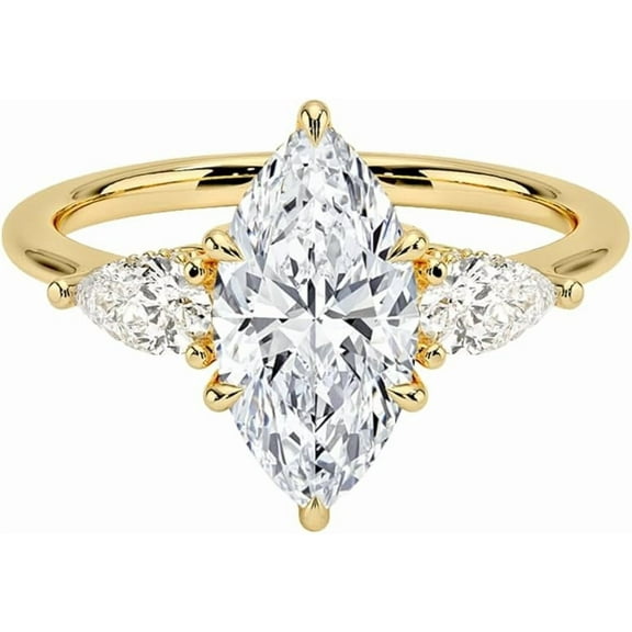 beryl_creation Women's 925 Sterling Silver 2.25 Ctw Marquise Cut White Diamond Wedding Engagement Anniversary Halo Ring 14K Yellow Gold Plated -4.5