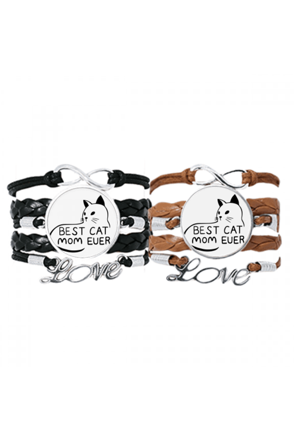 best cat mom ever quote diy design bracelet hand strap leather wristband double set