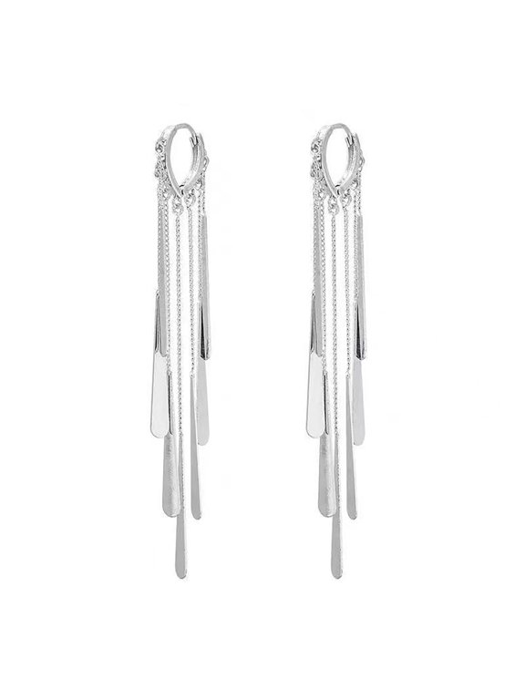 1 Pair Women Earrings Exaggerated Waterdrop Long Tassel Design Leverback Earrings Shiny Versatile Jewelry Accessories